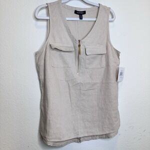 Ellen Tracy Linen Blend Sleeveless Tank Beige Size M Resort Vacation NWT